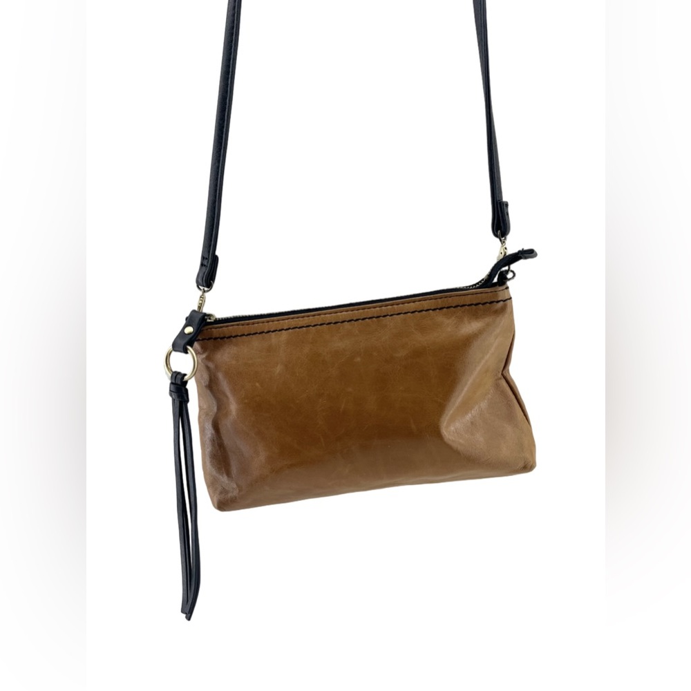 Vintage 90s HOBO Camel Tan Leather Crossbody Bag - Picture 2 of 6
